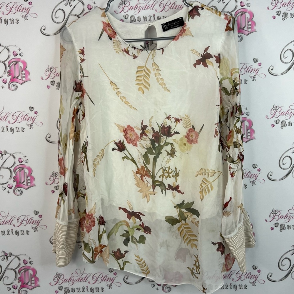 Bella amore Italy top blouse flowers silk made in Italy 🇮🇹 Floral Print Women's